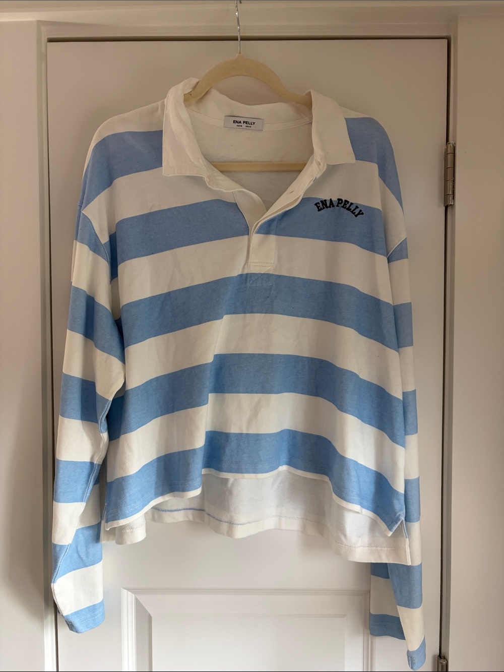 Ena Pelly Light Blue & White Striped Rugby Polo
